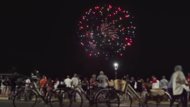 People Watch Fireworks City Street — Vídeo de stock