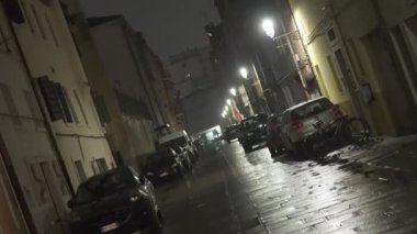 Chioggia, December 2022. Cars parked in the ancient city at night