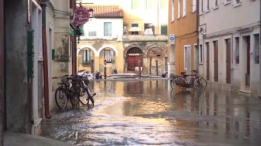 December 2021, Chioggia. Calle of the city in the Venetian lagoon is flooding