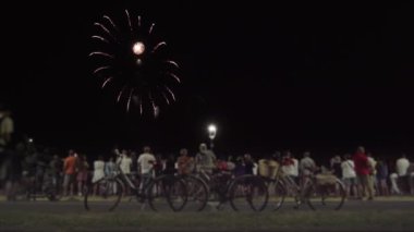 Fireworks at night on the city street