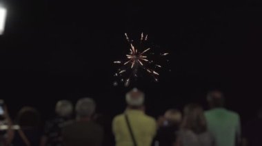 Fireworks display at night with people