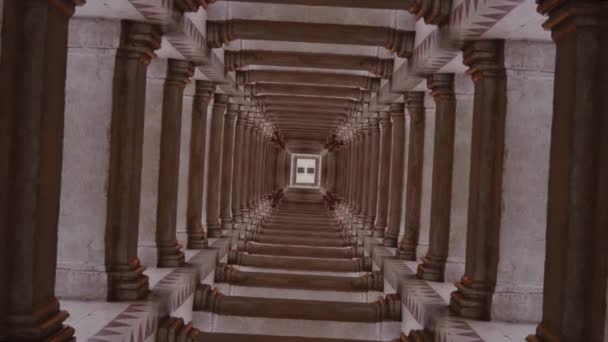 Square Tunnel Created Columns Reflecting Symmetrically All Sides — Stockvideo