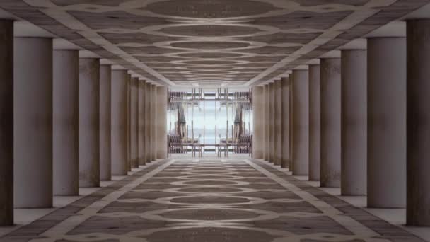 Стародавній Тунель Мармуровими Колонами Боків Які Відображаються — стокове відео