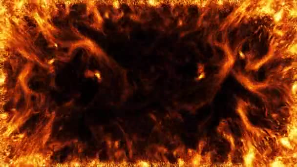 Brightly Burning Hot Fire Frame Circle Black Center — Stockvideo