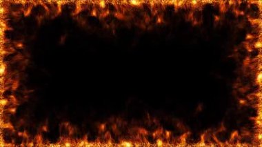 Siyah bir arkaplanda yanan ateş çerçevesi