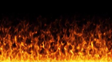 Flames burn occupying half of the black background