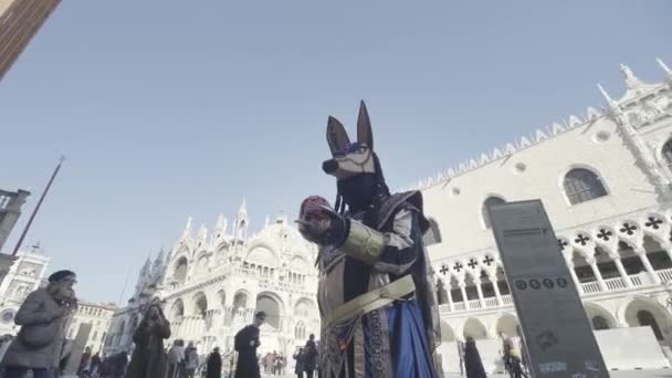 Venedig Italien Februari 2022 Person Förklädd Till Varg Piazza San — Stockvideo