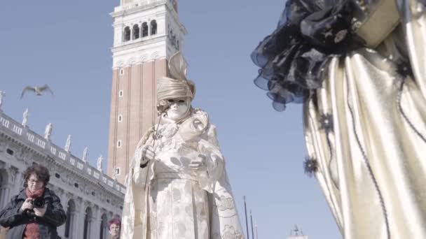 Venice Italy February 2023 Person Dressed Venetian Carnival Dress Mask — Stockvideo