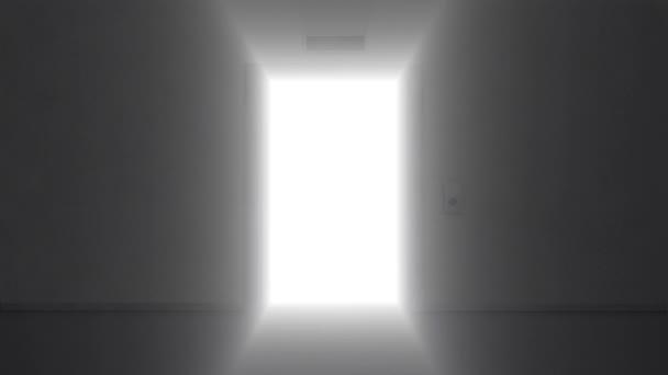 电梯门在黑暗中打开 然后用一束白光照亮一切 — 图库视频影像
