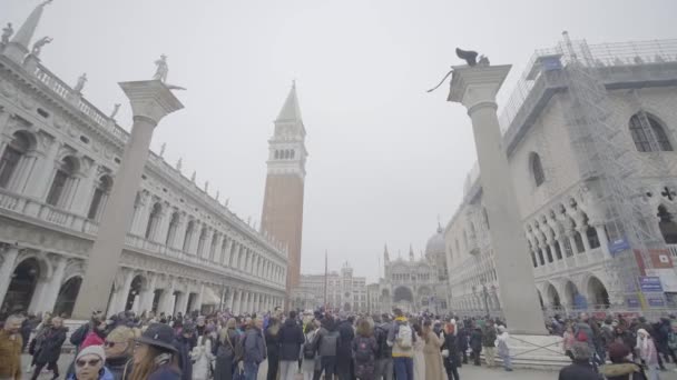 Venice Italy February 2023 Piazza San Marco Fog Canevale — ストック動画