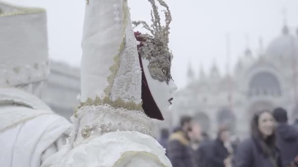 Venetië Italië Februari 2023 Carnavalsmasker Het Gezicht Van Personen Piazza — Stockvideo