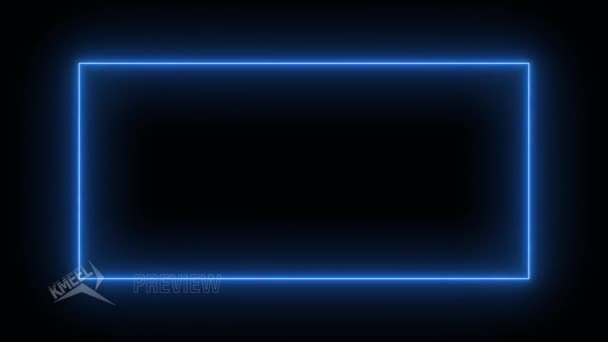 Неоновий Освітлений Синій Прямокутник Накладка Чорному Тлі Кілометровий — стокове відео