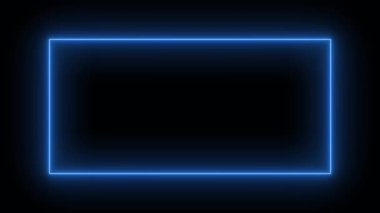 Neon aydınlatmalı mavi dikdörtgen siyah arkaplan üzerinde yer alır. 4K