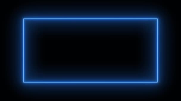 Neon Iluminado Retângulo Azul Como Sobreposição Sobre Fundo Preto — Vídeo de Stock