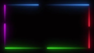 Siyah arkaplanda döngü hareketinde renkli neon ışıklarının çerçevesi