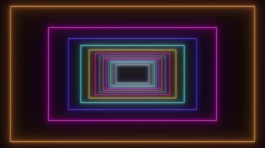 Siyah arkaplanda neon renkli dikdörtgenler tüneli