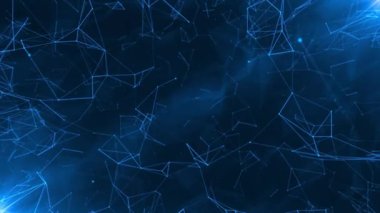 Uzayda yüzen parlak mavi çizgilere sahip gelecekçi teknoloji arka planı