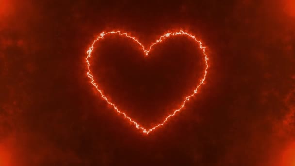 Καρδιά Της Ενέργειας Φωτίζεται Και Κινείται Ένα Φόντο Κόκκινα Σύννεφα — Αρχείο Βίντεο