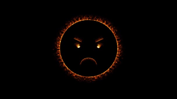 Emoticon Mean Fiery Look Black Background — Stock Video