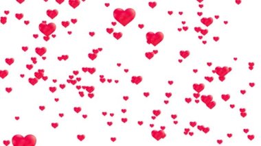 Küçük kırmızı kalpler beyaz arka planda hareket ediyor.