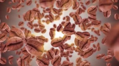  Kahve çekirdekleri parlak arka planda yavaş çekimde düşerler.