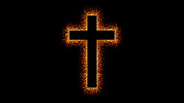 Cruz Negra Símbolo Religião Cercada Pelo Fogo — Vídeo de Stock