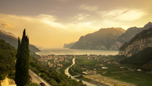 View Lake Garda Sunset Front Torbole Colorful Timelapse Sunset — Stock Video