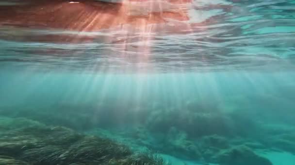 Υποθαλάσσια Άποψη Της Θάλασσας Φιλτράρισμα Ακτίνες Του Φωτός — Αρχείο Βίντεο