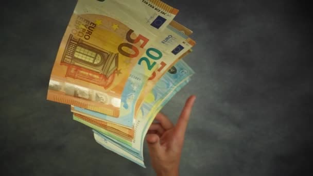 Mucchio Banconote Viene Gettato Mano Rallentatore — Video Stock