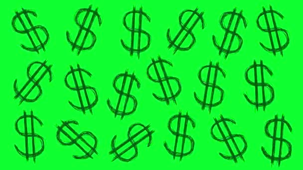 许多美元符号在绿色底色键的停止运动时震动 — 图库视频影像