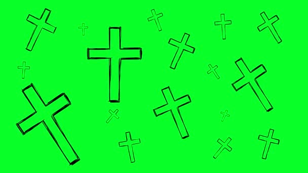 Viele Handgezeichnete Kreuzsymbole Vibrieren Auf Grünem Hintergrund Für Chroma Schlüssel — Stockvideo