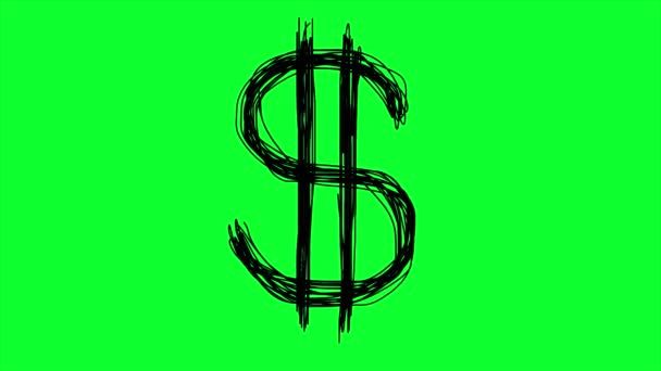 Signo Dólar Dibujado Mano Vibrar Stop Motion Sobre Fondo Verde — Vídeos de Stock