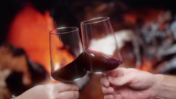 Primo Piano Rallentatore Bicchieri Vino Che Sbattono Insieme Vino All — Video Stock