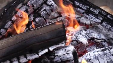 Ateşin içinde yanan odunlar.