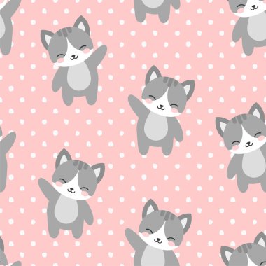 Kediler için Kusursuz Desenli Arkaplan Bebek için noktalar, vektör illüstrasyonu