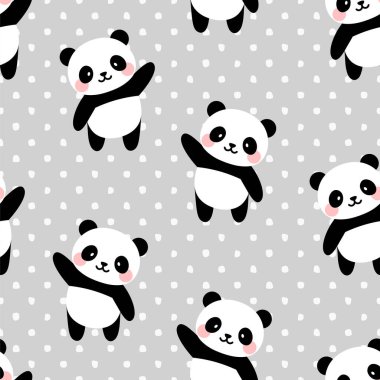 Panda Kusursuz Desenli Arkaplan Bebek için noktalar, vektör çizimi 
