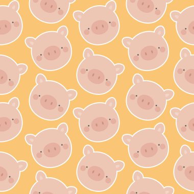 Şirin domuzlar kusursuz arka plan, sevimli çiftlik hayvanları vektör illüstrasyonuyla çizilmiş basit el.