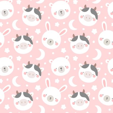 Sevimli hayvanlar kusursuz desen, soyut el çizimi arkaplan ve tapılası hayvan vektör çizimi.