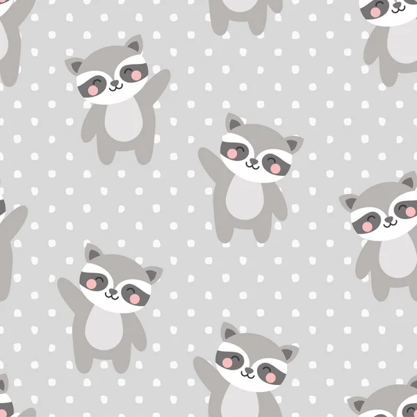 Raccoons Seamless Pattern Ιστορικό Τελείες Για Μωρό Διανυσματική Απεικόνιση — Διανυσματικό Αρχείο
