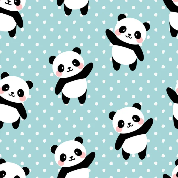 Pandas Sans Couture Motif Fond Avec Des Points Pour Bébé — Image vectorielle