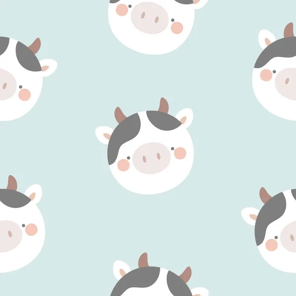 可爱奶牛无缝图案背景 简单手绘可爱的农场动物病媒图解 — 图库矢量图片