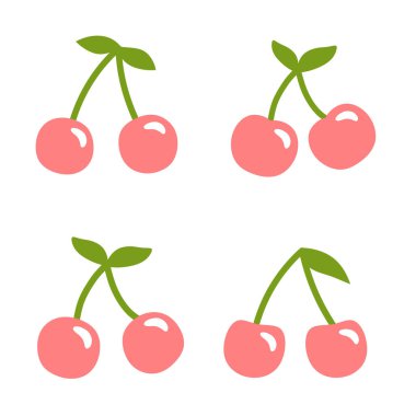 Kirazlar şirin vektör simgesi seti, meyve karikatürü çizilmiş logo seti