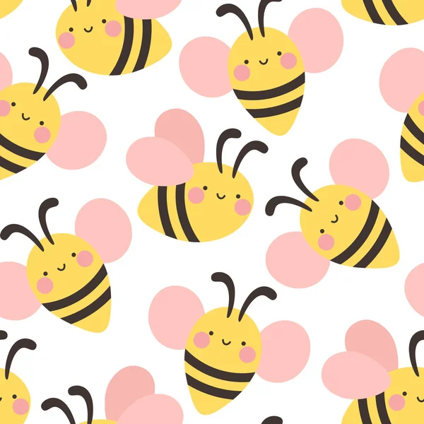 Безшовний Візерунок Милими Мультиплікаційними Бджолами Каваї Намальований Вручну Квітковий Векторний — стоковий вектор