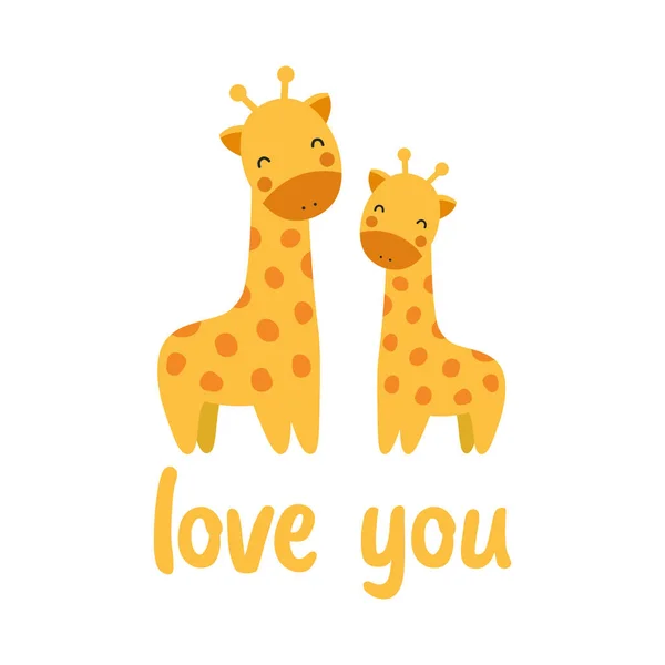 Giraffe Carine Con Scritte Biglietto Amore Con Amore Testo — Vettoriale Stock
