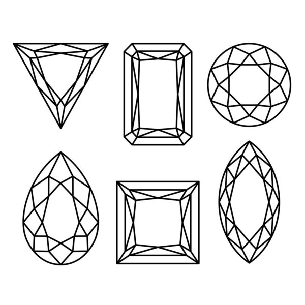 Jewelry Gems Cuts on White Background, Vector illustration