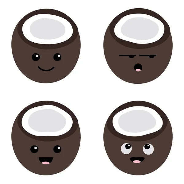 Cartoon Cute Coconuts Vector Icons Set — Stockový vektor