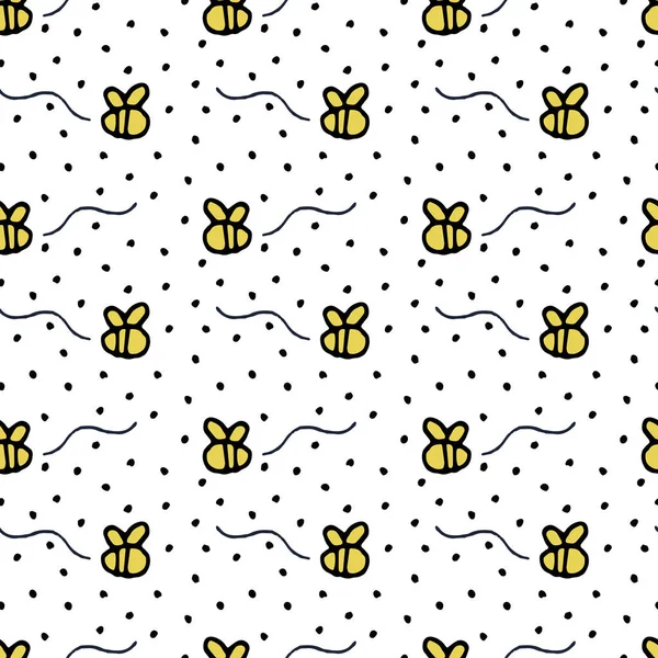 Nette Bienen Hand Gezeichnet Nahtlose Muster Hintergrund — Stockvektor
