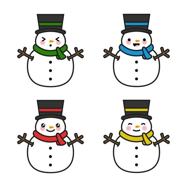 Cute Snowmen Set Collection — Stock Vector