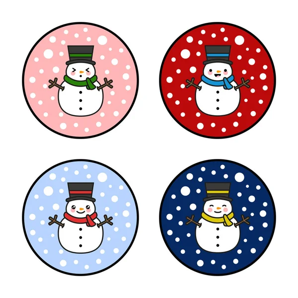 Cartoon Snowmen Icons Set Christmas Vector Illustration — Stock Vector