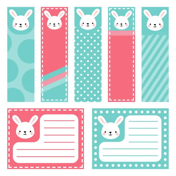 Cute Rabbit Note Stickers Note Papers Stickers Set Vector Funny — Stock Vector